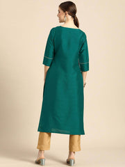 Green Poly Silk Solid Kurta with Pant