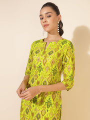 Lime Green Cotton Ikat Printed Co-ord Set
